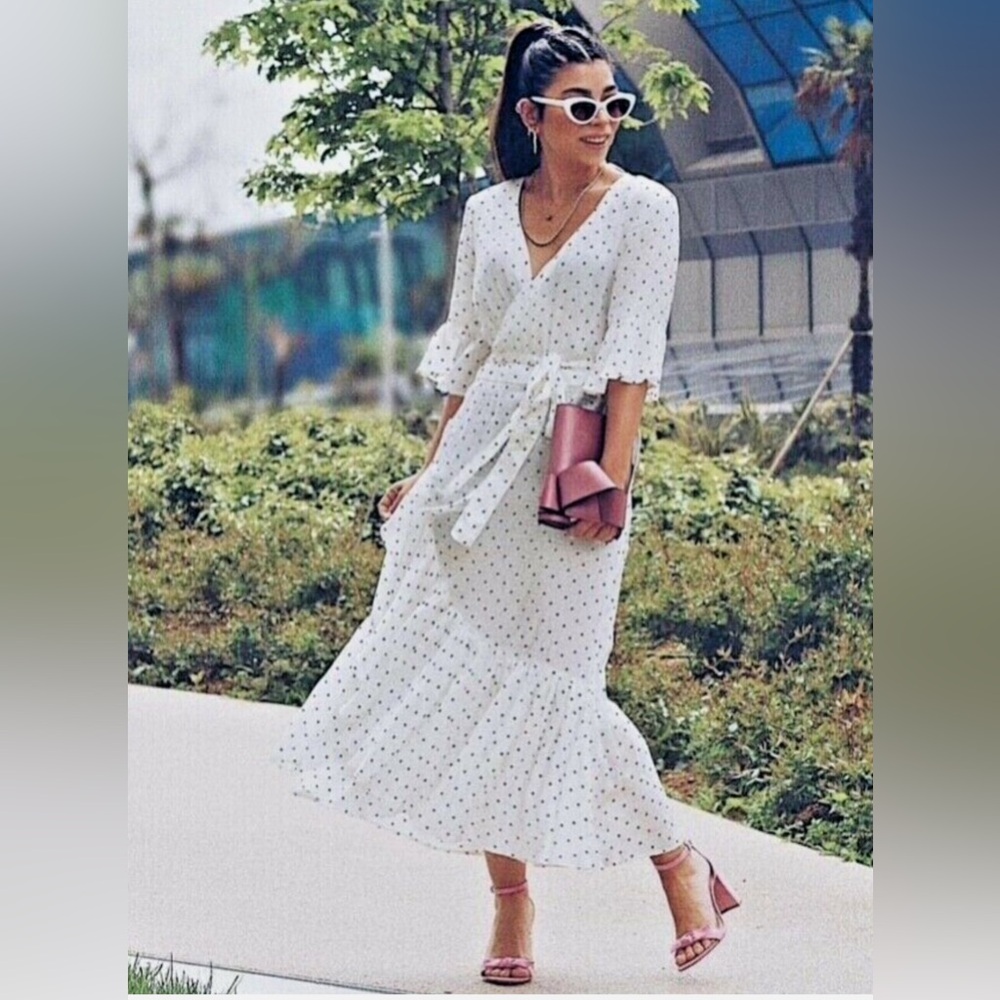 Elegant White Polka Dot Dress
